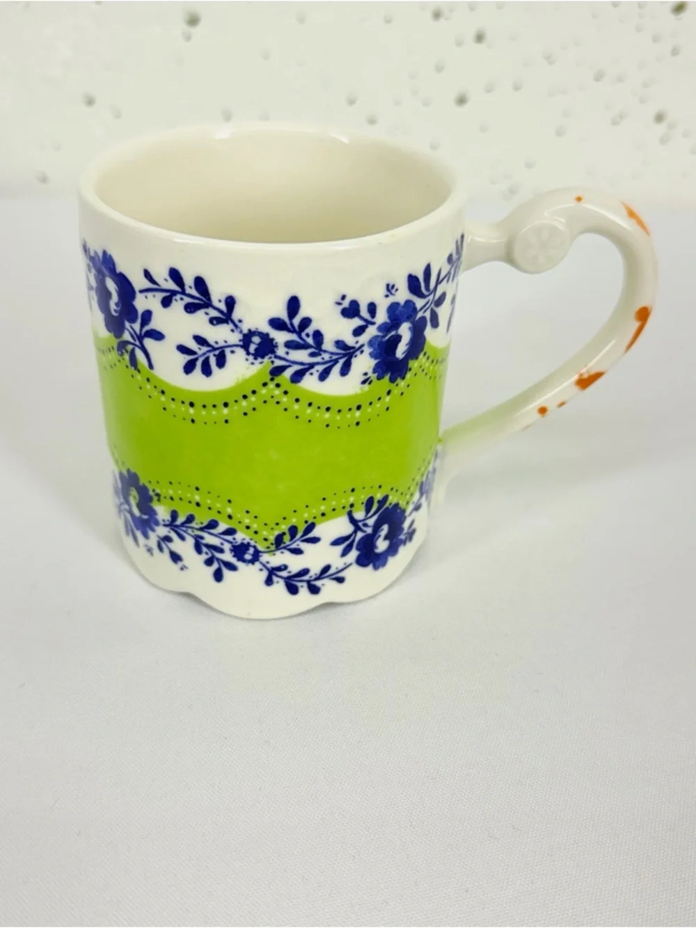 Anthropologie Comedy of Manners Blue Green Scalloped Paint Splatter Coffee Mug